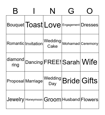 Sarah's Bridal Shower Bingo Card