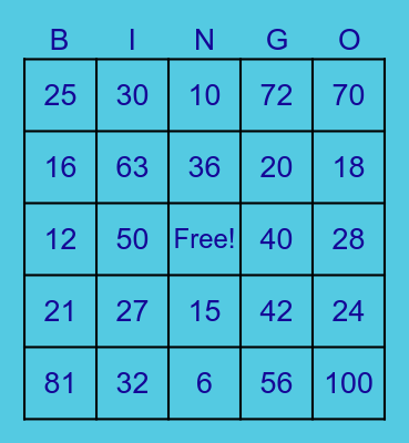 Multiplication BINGO Card