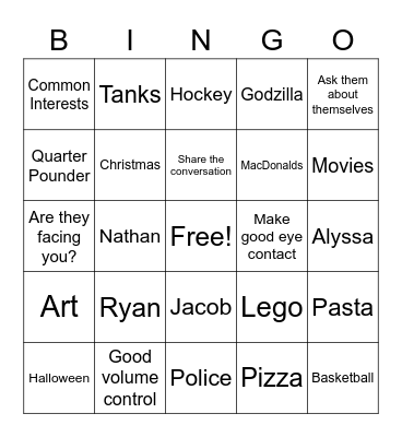 Wednesday Fun Bingo Card