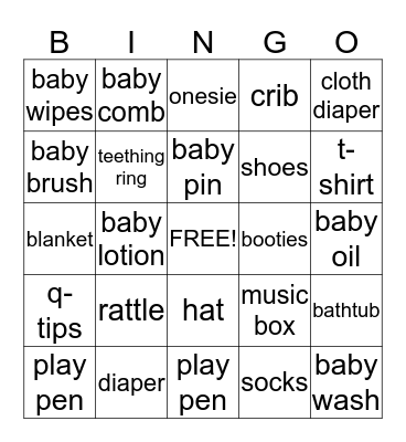 baby items bingo Card