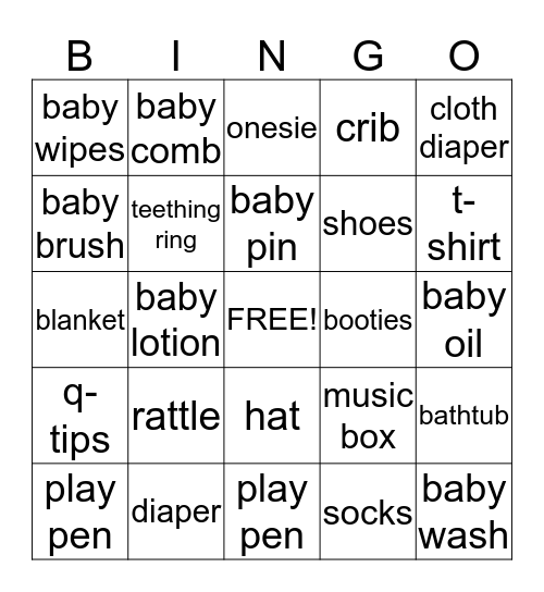 baby items bingo Card