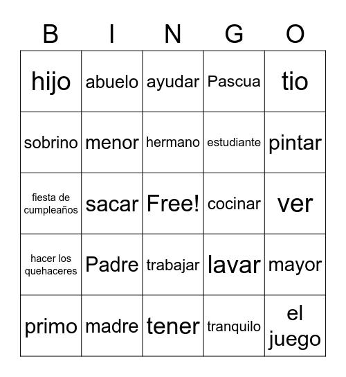 La Familia Bingo Card