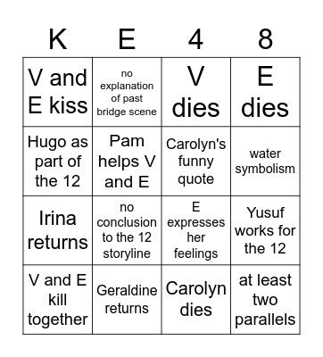 Killing Eve Finale Predictions Bingo Card