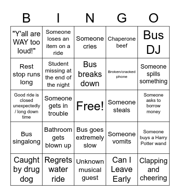 Grad Bash Bingo Card
