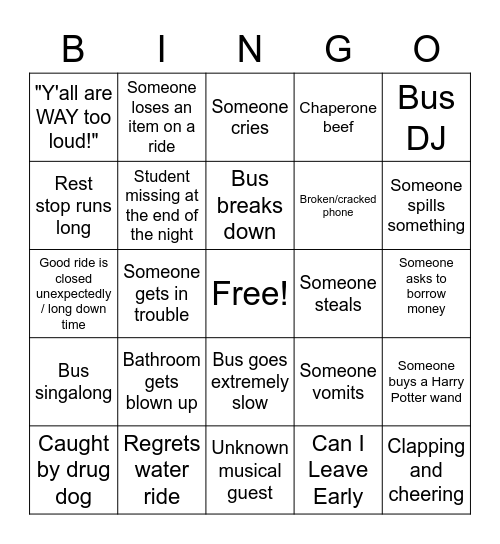 Grad Bash Bingo Card