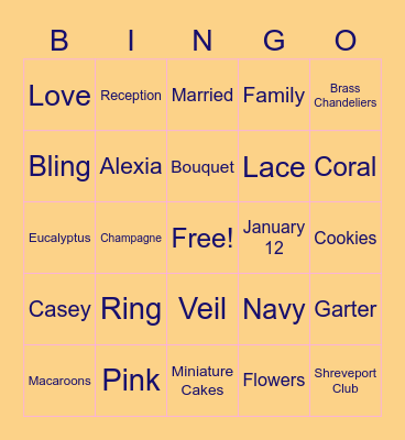Bridal Bingo 4.8.22 Bingo Card