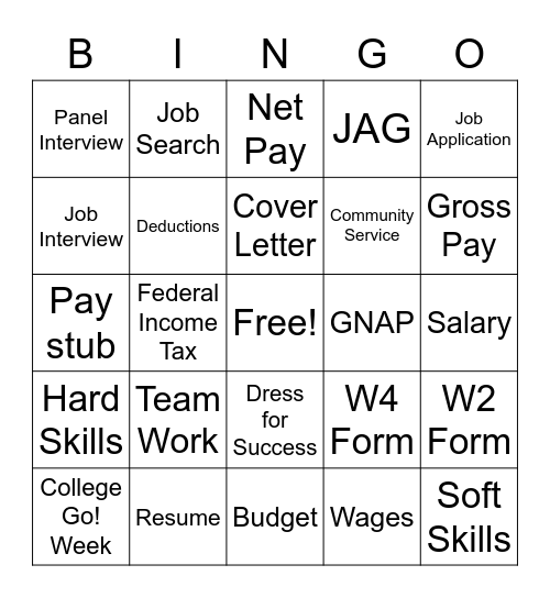 JAG Review Bingo Card