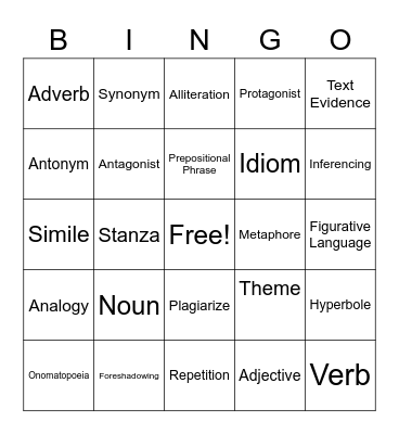 5th Grade - ELA Review Bingo Card