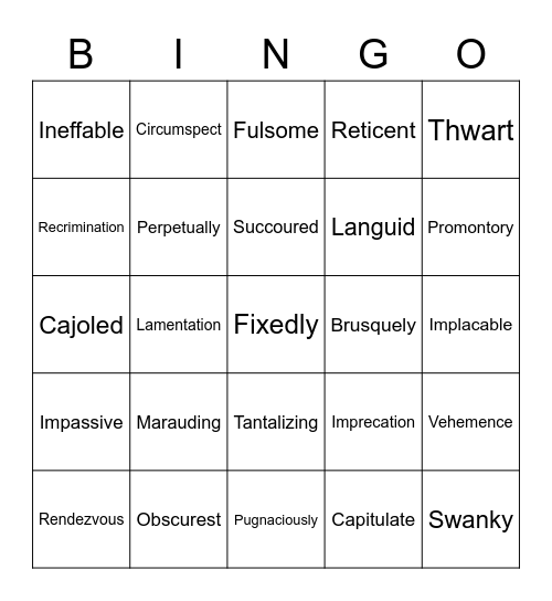 British Literature Vocabulary Bingo Card