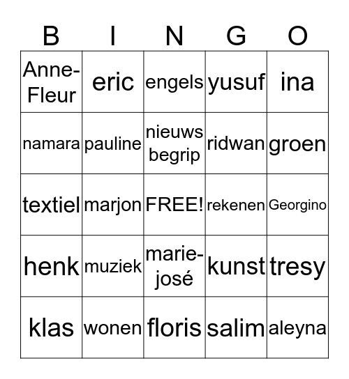 Groep 2C  Bingo Card