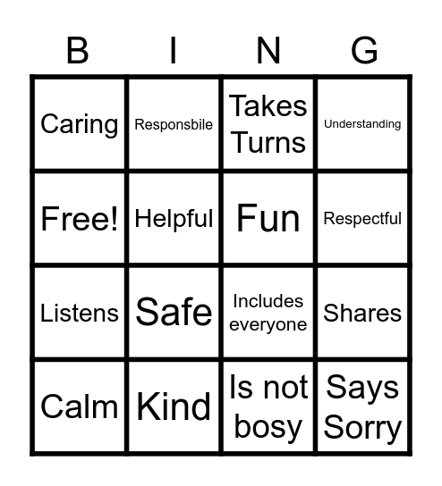 1st Grade Friendship Bingo Card