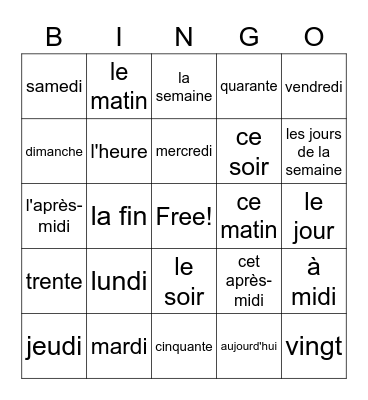 Unité 3 - apprendre 1, 2, 4 Bingo Card