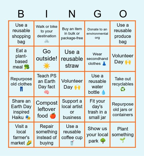 Earth Day Bingo Card