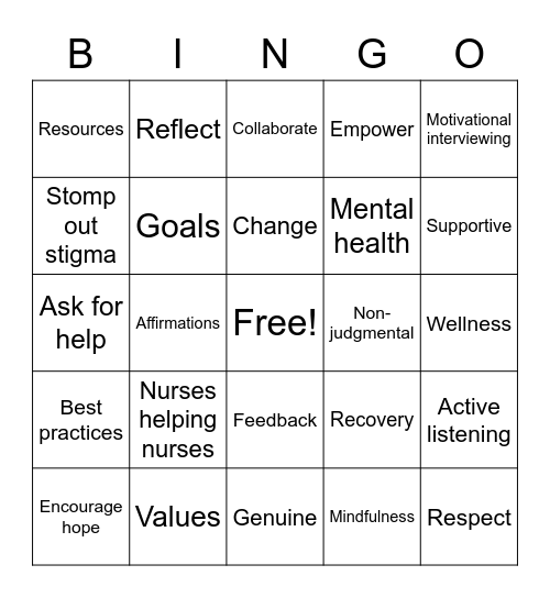 PSP Workshop Bingo Card