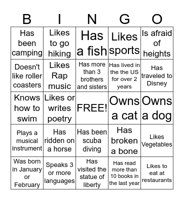 Human Bingo Card