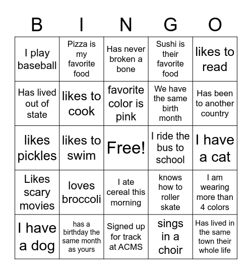 Untitled Bingo Card