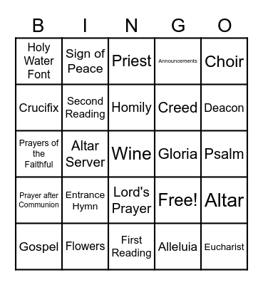 Catholic Mass Bingo Card