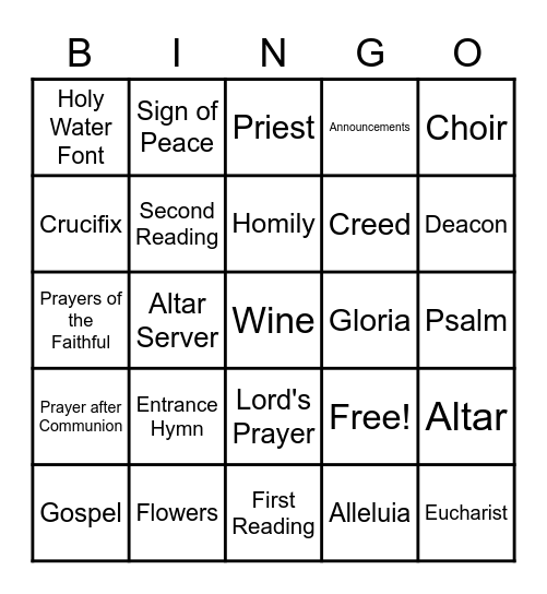 Catholic Mass Bingo Card