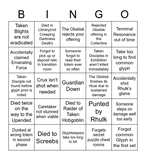 Vow of the Disciple Bingo Card