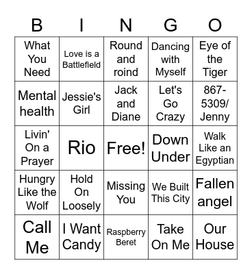 80s Bingo Card
