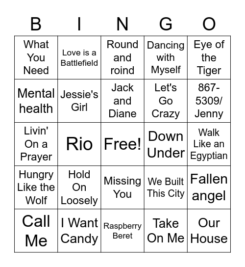 80s Bingo Card