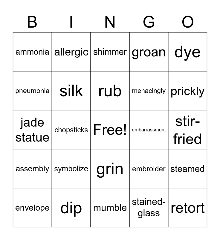 The Year of the Dog - Grace Lin, Chapters 8-9 Bingo Card