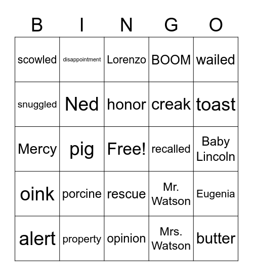 Mercy Watson to the Rescue Bingo Card