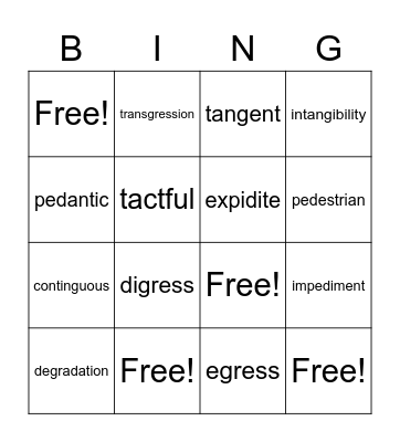 Vocabulary Bingo Card