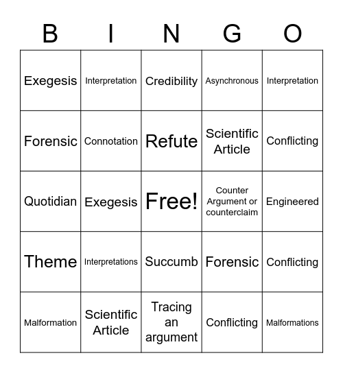 Vocabulary Bingo Quarter 4 Bingo Card