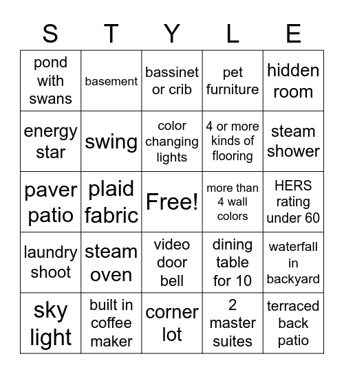 2022 Spring Parade of Homes Bingo Card