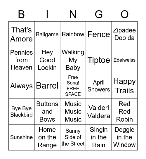 Spring Music Bingo Card