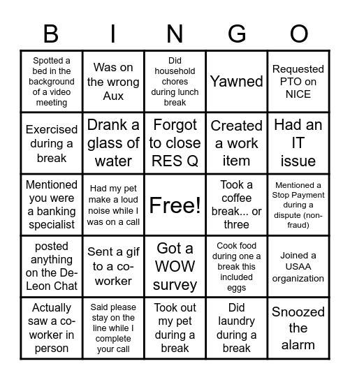 Wow Squad Bingo Card