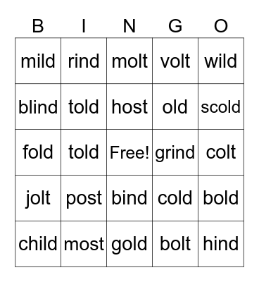 Most Kind Old Wild Colts Bingo Card
