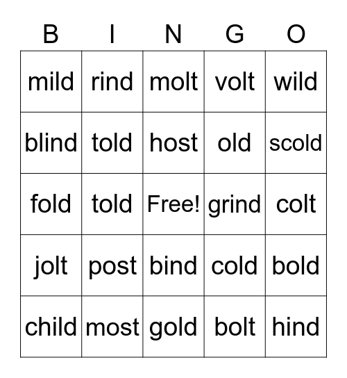 Most Kind Old Wild Colts Bingo Card