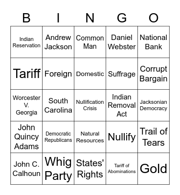 Jackson Era STAAR Review Bingo Card