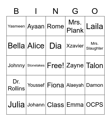 Class Bingo Card