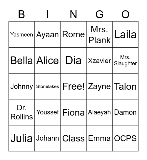 Class Bingo Card