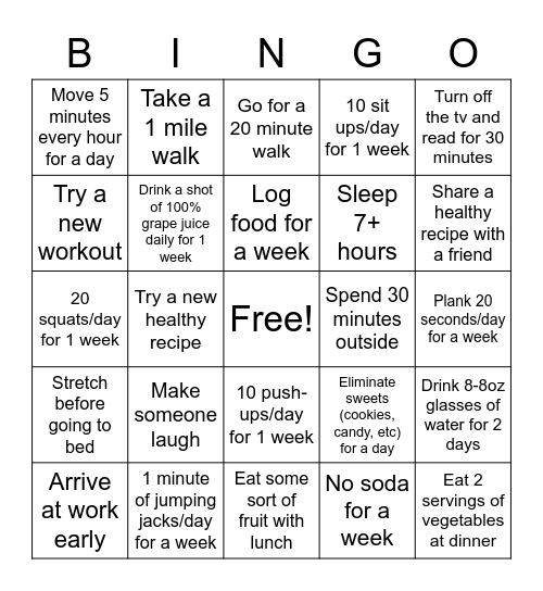 ECHS Wellness Bingo Card
