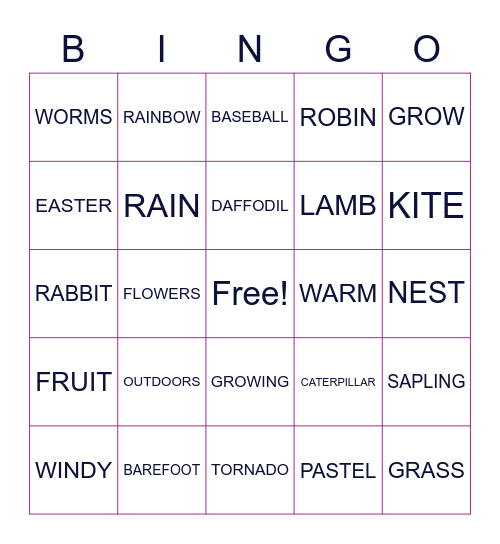 Acloché Spring Bingo Card