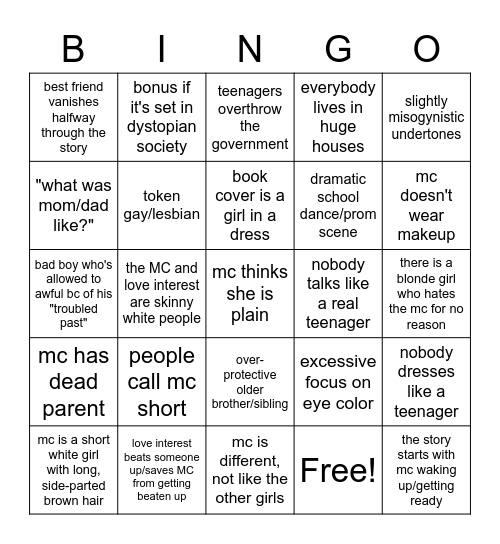 YA Bingo Card