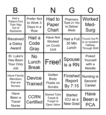 ICU BINGO Card