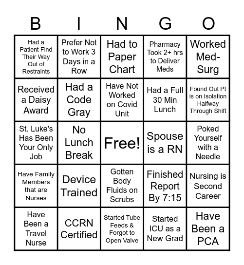 ICU BINGO Card