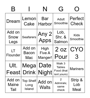 Lobster Fest Bingo Card