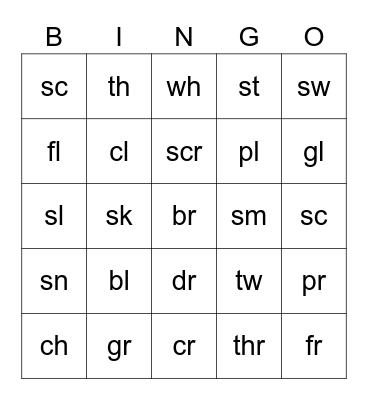 Letter Blends Bingo Card