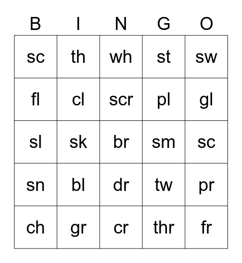 Letter Blends Bingo Card