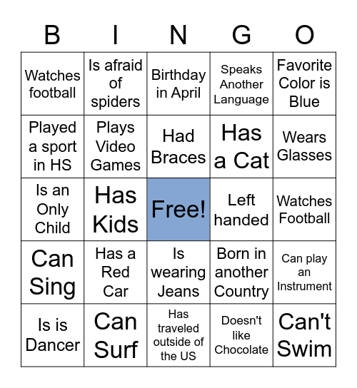 Get to Know Bingo! Bingo Card
