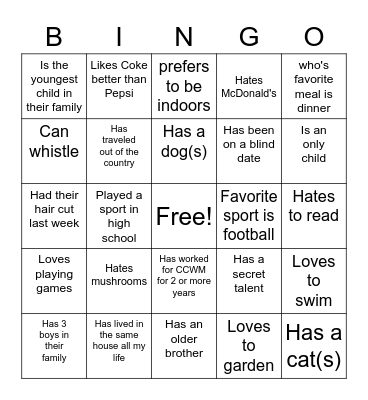 Ice breaker Bingo Card