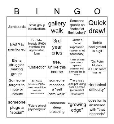 COLLOQUIUM BINGOOOOOOO Bingo Card