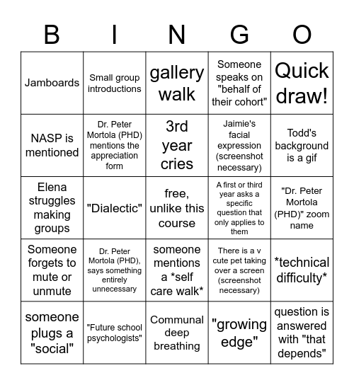 COLLOQUIUM BINGOOOOOOO Bingo Card