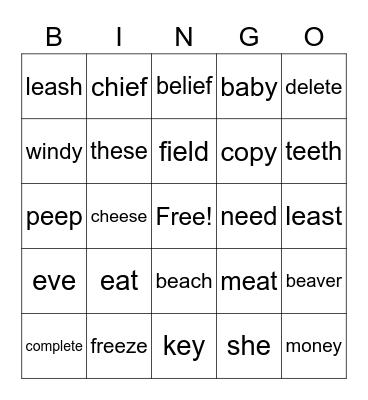 Long E Bingo Card